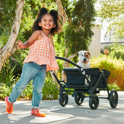 Munchkin Collapsible Wagon for Kids, Foldable, Ultra-Compact and Lightweight Stroller Wagon, All-Terrain Wheels, Adjustable Sun Canopy - Holds Up to 2 Passengers, Black