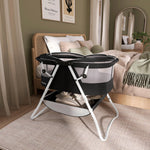 Dream On Me Karley Bassinet, Award Winner Lightweight Travel Baby Bassinet, Foldable Bedside Sleeper, Adjustable Double Canopy, Spacious Design, Soft Fabric, Storage Basket – Black