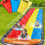 JAMBO Premium 16Ft Slip Splash and Slide and 3 Bodyboards Updated Model, Heavy Duty Water Slide - 3-Way Sprinkler System, Splash Mat Pad, Backyard Outdoor Water Toys n Slides for Kids