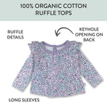 HonestBaby 3-Piece Long Sleeve Ruffle T-Shirts 100% Organic Cotton for Toddler, Baby Girls, Dusty Purple Wisteria, 3-6 Months