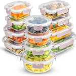 JoyJolt 24pc Borosilicate Glass Storage Containers with Lids | 12 Airtight/Freezer Safe Food Storage Containers for Pantry and Kitchen | Meal Prep Container for Lunch | Glass Tupperware Set