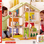 All Seasons Kids Wooden Dollhouse by Hape | Award Winning 3 Story Dolls House Toy with Furniture, Accessories, Movable Stairs and Reversible Season Theme L: 23.6, W: 11.8, H: 28.9 inch