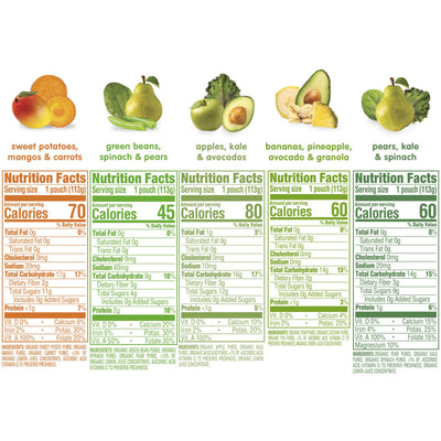 Happy Baby Organics Stage 2 Baby Food Pouches, Gluten Free, Vegan & Healthy Snack, Clearly Crafted Fruit & Veggie Puree, Fruit & Veggie Variety Pack, 4 Ounces (Pack of 10), Amazon Exclusive
