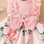 KAFIREN Baby Girl Dresses 9-12 Months Newborn Romper Dress Infant Lace Ruffle Sleeveless Summer Outfits with Headband Pink Flower 9-12 Months 100cm