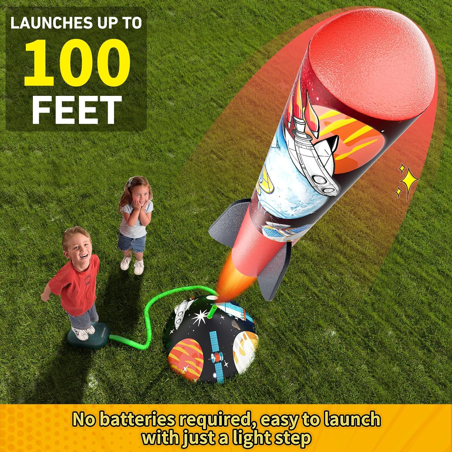 Toys Rocket Launcher for Kids - Launch up to 100 Ft, 8 Multi-Color Foam Rockets & Adjustable Launch Stand, Kids Outdoor Toys, Birthday Toys for Kids Boys Girls Age 3+ Years Old