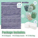 wegreeco Cloth Diapers 6 Pack with 6 Inserts & 1 Wet Bag, Washable Cloth Diapers for Babies, One Size Adjustable Reusable (Green)