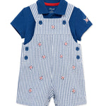 Little Me Clothes for Baby Boys' Baseball Shortall Set, Blue Quartz/White, 18 Months