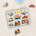 Melissa & Doug Vehicles Sound Puzzle - Wooden Peg Puzzle With Light-Activated Sound Effects (8 pcs) Puzzles for Toddlers, Wooden Puzzles For Kids Ages 2+