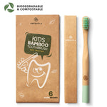 GREENZLA Kids Bamboo Toothbrushes, Natural Toothbrush Set, Soft Bristles, Durable Charcoal Wooden Brushes, Compostable Design for Toddlers and Children, 6 Pack
