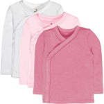 HonestBaby 3-pack Long Sleeve Side-snap Kimono Tops 100% Organic Cotton for Newborn Baby for Infant Boys, Girls, Unisex