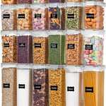 Airtight Food Storage Containers with Lids, Vtopmart 24 pcs Plastic Kitchen and Pantry Organization Canisters for Cereal, Dry Food, Flour and Sugar, BPA Free, Includes 24 Labels，Black
