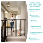 Regalo Safety 36" Extra Tall Baby Gate for Stairs & Doorways, Walk-Through Stair Gate with Door, Hardware Mounted Gate for Babies, Toddlers & Pets, Fits 24"–40.5" Openings, Black