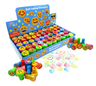 TINYMILLS 50 Pcs Emoticons Stamps for Kids – Self-Inking Emoticons Assorted Stampers (50 Different Designs), Emoji Birthday Party Favors, Piñata Fillers, Game Prizes, Classroom Rewards, Teacher Stamps