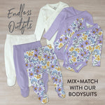 HonestBaby 3-Pack Organic Cotton Footed Harem Pants, Jumbo Floral Lilac, 0-3 Months