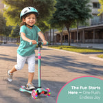Dribbl 3-Wheel Kids Scooter - Lean-to-Steer Technology, Adjustable Height Handlebar, Wide Anti-Slip Deck, Scooter for Boys & Girls Ages 3+, Child Safety Approved, Support Riders Up to 165 lbs, Candy