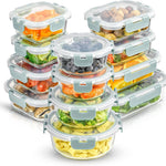 JoyJolt 24pc Borosilicate Glass Storage Containers with Lids | 12 Airtight/Freezer Safe Food Storage Containers for Pantry and Kitchen | Meal Prep Container for Lunch | Glass Tupperware Set
