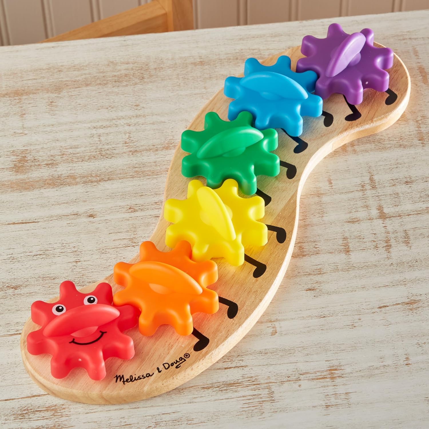 Melissa & Doug Rainbow Caterpillar Gear Toy With 6 Interchangeable Gears - For Toddlers And Babies