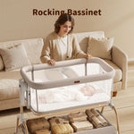 NeoBorn 3 in 1 Baby Bassinet, Bedside Bassinet for Baby, Rocking Bassinet with Breathable Full-Mesh, Mattress and Soft Sheet, Adjustable Height, Stable and Secure Crib for Newborns