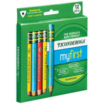 Ticonderoga My First Short Triangular Wood-Cased Pencils, #2 HB Soft, With Erasers, Primary Colors, 12 Count
