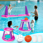JOYIN Inflatable Pool Float Set Volleyball Net & Basketball Hoops, Floating Swimming Game Toy for Kids and Adults, Summer Floaties, Volleyball Court (105”x28”x38”)|Basketball (27.6”x23”),L-Orange