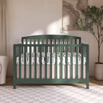 Dream On Me Odelle 5-in-1 Convertible Full-Size Baby Crib in Forest Green, GreenGuard Gold & BSA Converts to Toddler, Day & Full-Size Bed, Sustainable Pinewood, 3 Mattress Heights
