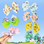 Bluey Kids Hair Bows - Hair Accessories Gift Set - Bluey Hair Bow - 7 Pcs 4 Inch Bow Bundle - HairBows for Girls - Different Bluey print on each clip - Alligator Clip - Ages 3 +