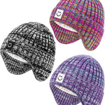 3 Pack Baby Beanie Hats with Earflaps, 2 Size Baby Winter Hat for Infant Toddler Kids, Fleece Lined Knit Hat for Girls Boys