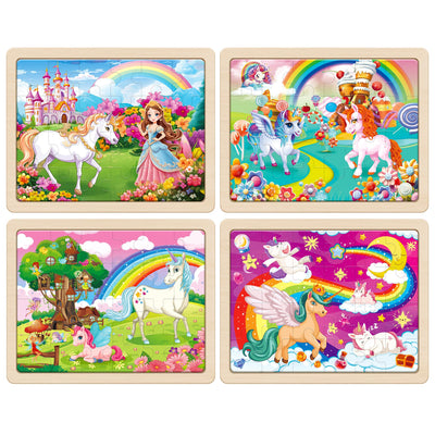 SYNARRY Large Unicorn Princess Fairy Wooden Puzzles for Girls Gift Box(12.2 * 9.4 in), 24 Pcs Puzzles for Kids Ages 4-6, Wood Puzzles for Kids Ages 3-5, Easter Basket Stuffers Gifts for Kids