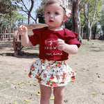 Mioglrie Newborn Baby Girl Clothes Romper Shorts Set Summer Clothes Floral Infant Girl Clothes Ruffle Clothing Wine Red Baby Girl Clothes 3-6 Months