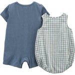 Simple Joys by Carter's Baby Boys' Button Romper, Pack of 2, Green Gingham/Tapestry Blue, 0-3 Months