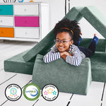 Yourigami Kids and Toddler Play Couch, Convertible Folding Sofa, Durable Foam Modular Design, Green Meadows