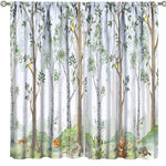 Kids Animal Curtains, Watercolor Natural Forest Animal Hedgehog Fox Butterfly Rabbits Forest Print Curtain Boys and Girl Bedrooms 42x45 Inch