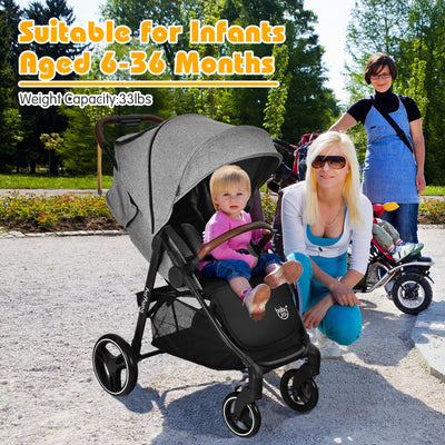 BABY JOY Baby Stroller, High Landscape Infant Carriage Newborn Pushchair with Foot Cover, Cup Holder, 5-Point Harness, Adjustable Backrest & Canopy, Suspension Wheels, Easy One-Hand Fold (Gray)