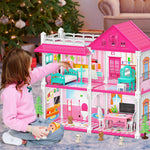 Princess'Castle House for Girls, Dollhouse Playset, 2-Story 4 Rooms Playhouse with 1 Doll Toy Figure and Furniture & Accessories, Toy Gifts for Kids 3 4 5 6 7 8 9+ Year Old