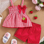 Doresbebe 12 Month Girl Clothes Baby Clothes Summer Toddler Girl Outfits Strawberry Ruffle Shirts Tank Tops Shorts Set Gifts for Girls Clothing Red