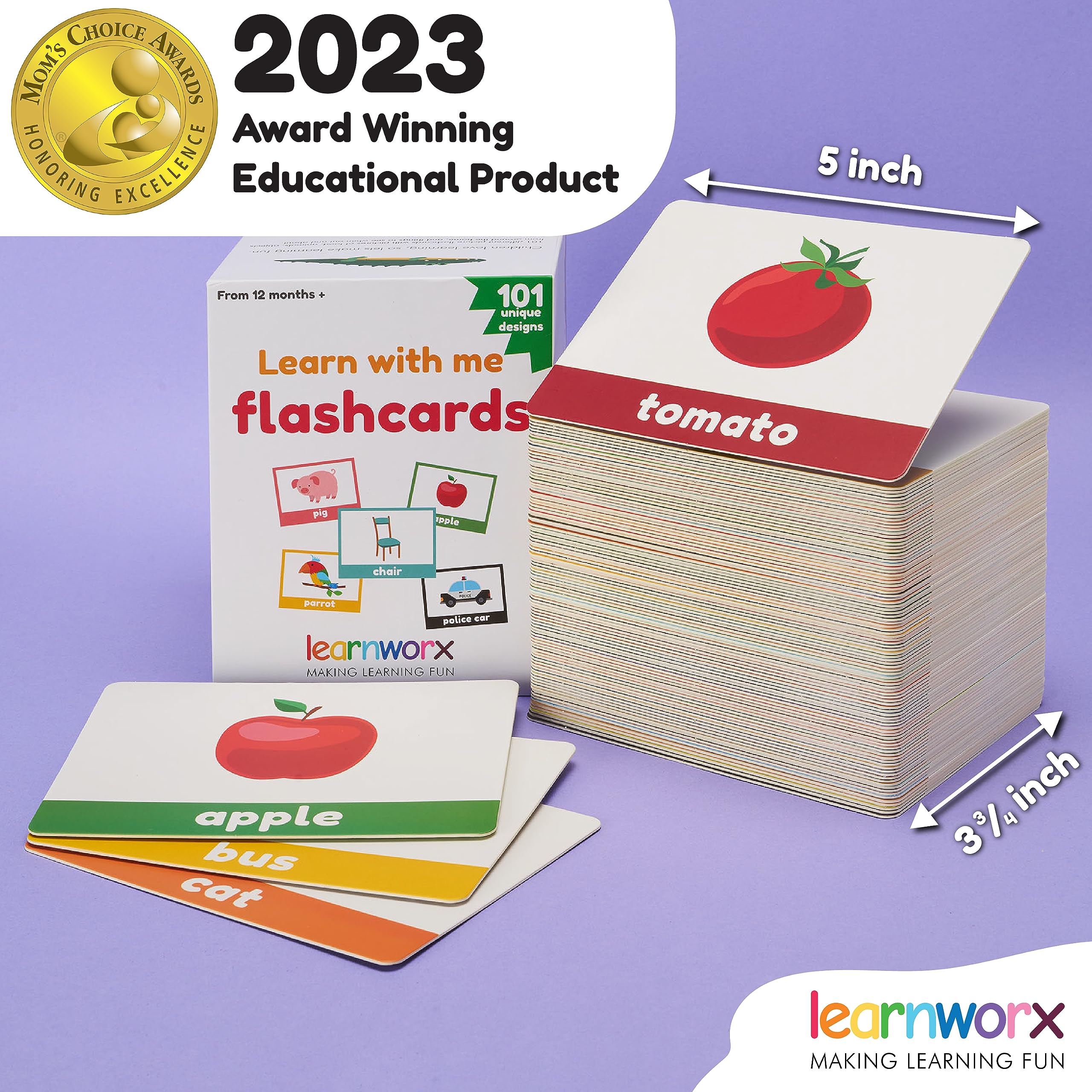 LearnWorx 101 Baby Flash Cards for Toddlers 1-3 - Educational Flash