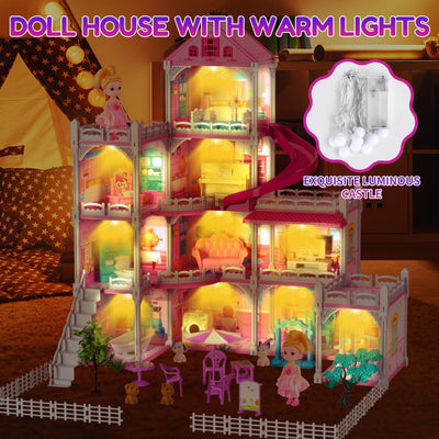 Doll House for Girls,10 Rooms Dollhouse with Dolls Figure, Puppies,Furnitures, Accessories, Kids Playhouse for for 3 4 5 6 7 8 9 10 Year Old