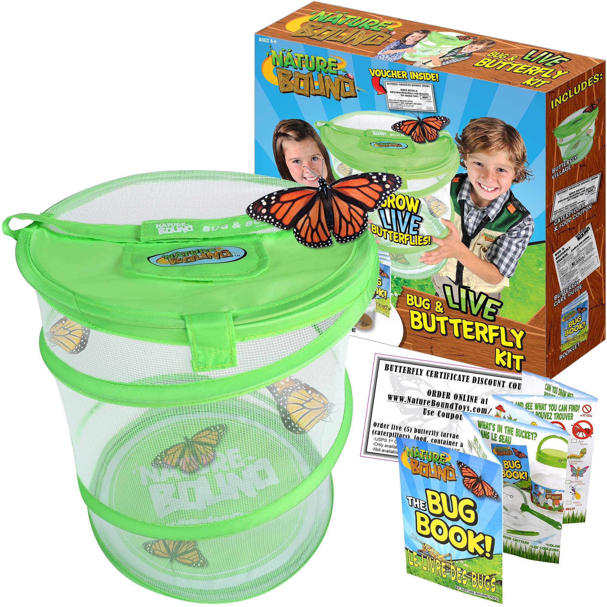 Nature Bound Butterfly Growing Kit - Live Caterpillar to Butterfly Project for Kids - Includes Voucher for Caterpillars, Green Pop-Up Enclosure, and STEM Learning Guide