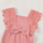 Renotemy Newborn Infant Baby Girl Clothes 0-3 Months Baby Girl Summer Outfit Infant Cotton Linen Romper Coming Home Newborn Essentials Outfits Gifts Pink Lace Sleeve Bodysuit Jumpsuit with Headband