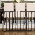 Regalo Safety 56-74.5" Super Wide Baby Gate for Doorways & Open Spaces, Wall Mounted Configurable Safety Gate with Walk-Through Door for Babies, Toddlers & Pets, Black