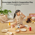 PlanToys® Pretend Play Wooden Tableware Set for Kids | 16-Piece Montessori Kitchen Toy Set with Plates, Cups, Bowls & Utensils | Eco-Friendly, Non-Toxic Toy for Toddlers & Preschoolers
