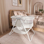 Dream On Me Karley Bassinet, Award Winner Lightweight Travel Baby Bassinet, Foldable Bedside Sleeper, Adjustable Double Canopy, Spacious Design, Soft Fabric, Storage Basket – Dove White