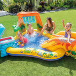 Intex Inflatable Dinosaur Play Center Outdoor Playhouse Inflatable Water Park with Kid Pool Slide, Water Sprayer, Waterfall, and 6 Balls, Multicolor