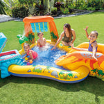 Intex Inflatable Dinosaur Play Center Outdoor Playhouse Inflatable Water Park with Kid Pool Slide, Water Sprayer, Waterfall, and 6 Balls, Multicolor