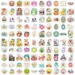 Holographic Easter Stickers, 100 Pcs Cute Easter Egg Stickers Bulk for Kids, Water Bottle Stickers Waterproof Vinyl Phone Skateboard Laptop Stickers, Aesthetic Sticker Packs for Girls Teens