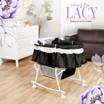 Dream On Me Lacy Portable 2-in-1 Bassinet & Cradle in Black, Lightweight Baby Bassinet with Storage Basket, Adjustable and Removable Canopy