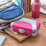 LockerMate by Bostitch Hard Pencil Case, Durable Plastic Pencil Box, Kid-Friendly Design, Pink & Blue