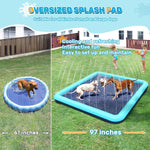 97'' Splash Pad for Dogs, Non-Slip Sprinkler for Kids, Square Splash Pad for Kids Ages 4-8, Splash Pads for Toddlers 1-3, Dog Sprinkler Shallow Pool, Outdoor Water Toys for Backyard, Teal