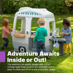 Step2 Adventure Camper Kids Playhouse, Indoor/Outdoor Playset & Kitchenette, Interactive Play with Sounds, Includes 52 Piece Toy Accessories, Made of Durable Plastic, For Toddlers 2+ Years Old