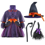 Spooktacular Creations Child Girl Orange Purple Witch Costume, Toddler Witch Outfit Set with Broom for Kids Halloween Dress Up Parties (Toddler (3-4yr))